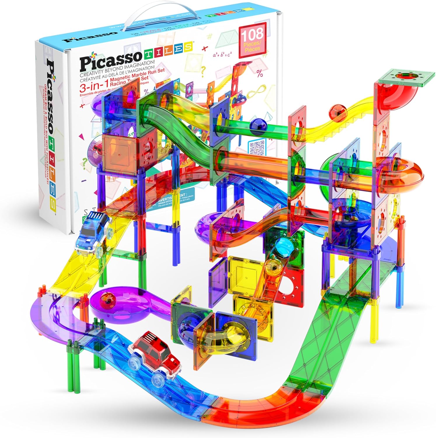 PicassoTiles 108pc Magnetic Building Block Marble Run Set