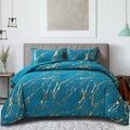 Teal Gold Metallic Marble Comforter Set King - Luxe Teal Bedding