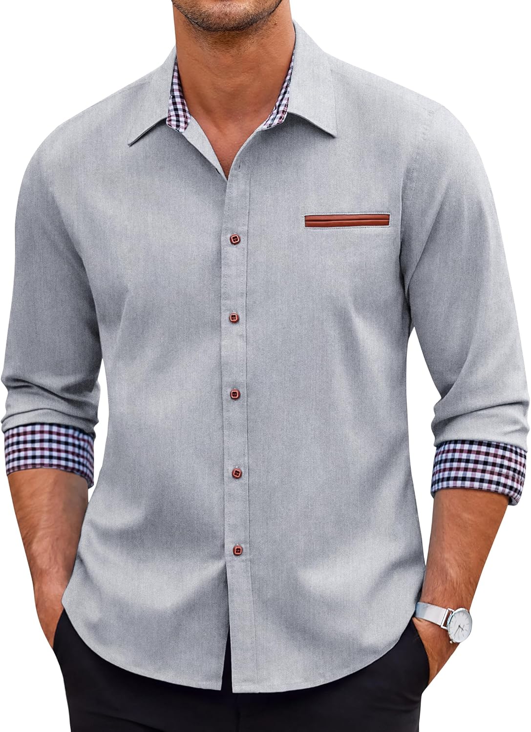 COOFANDY Men's Casual Dress Shirt Long-Sleeve Denim Work Shirt