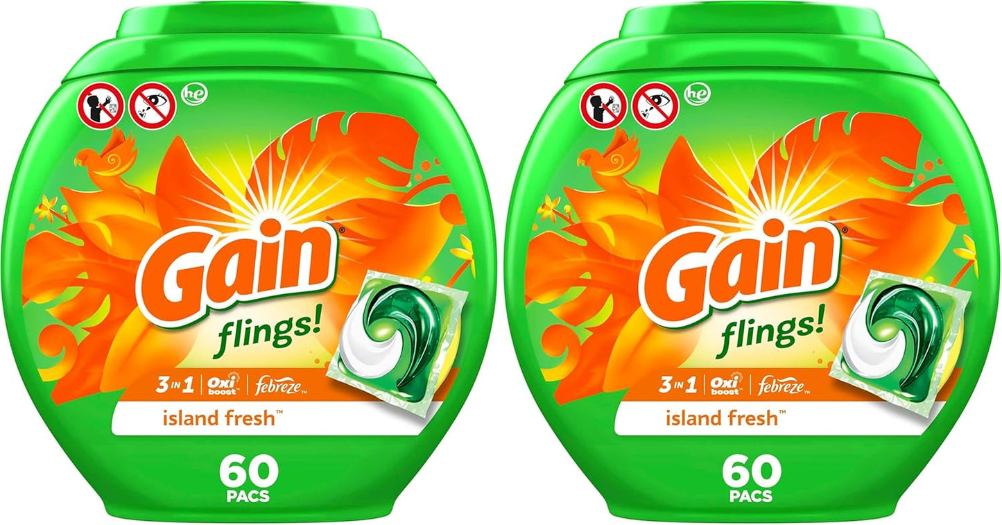 Gain flings! Laundry Detergent Soap Pacs for Freshness & Power