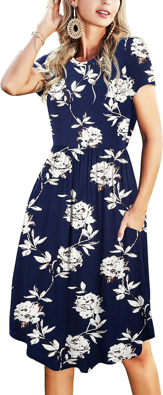 Womens Summer Pocket Knee Length Casual Dress for Teachers