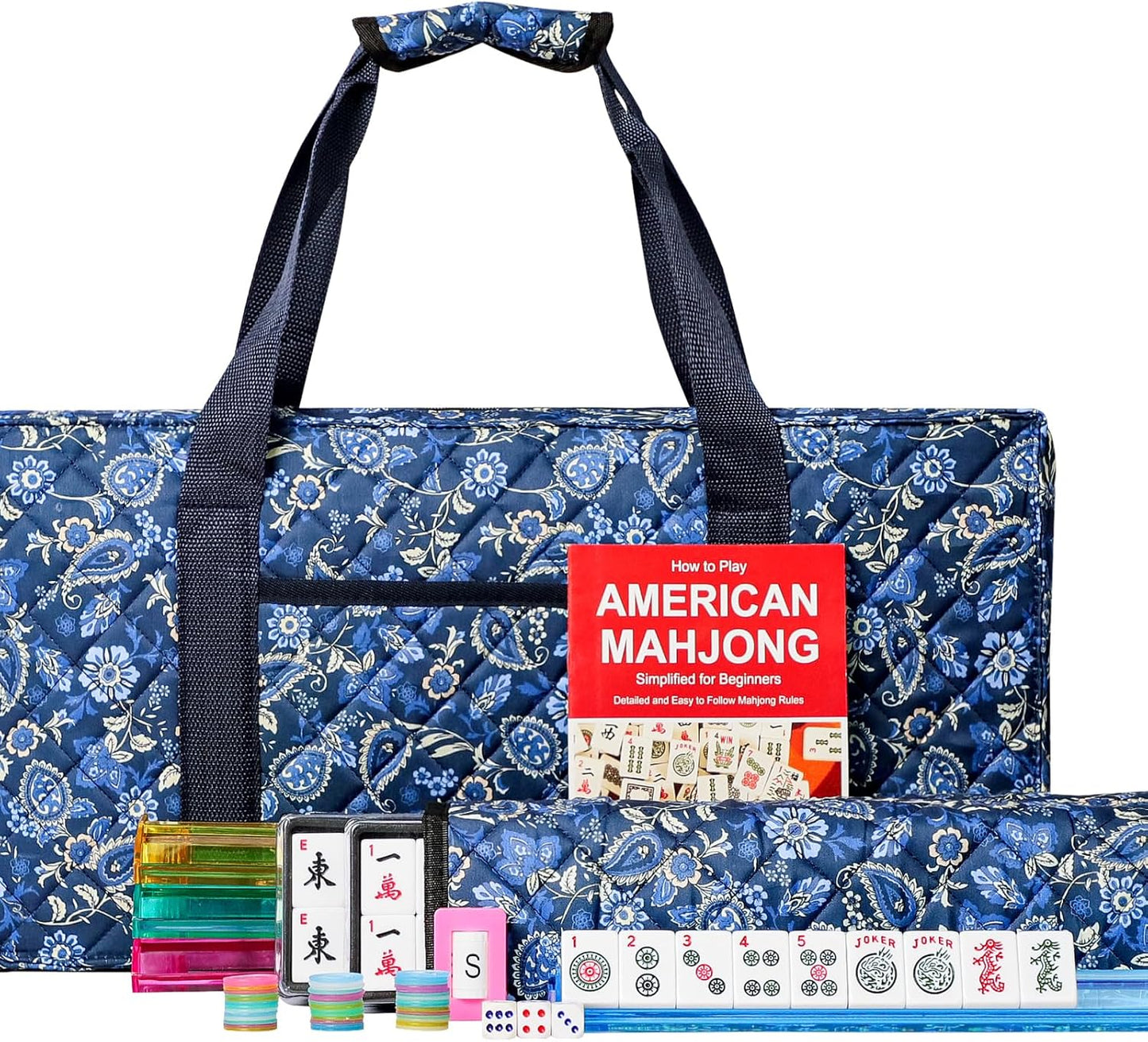 American Mahjong Set with Blue Carrying Bag for Fun Games