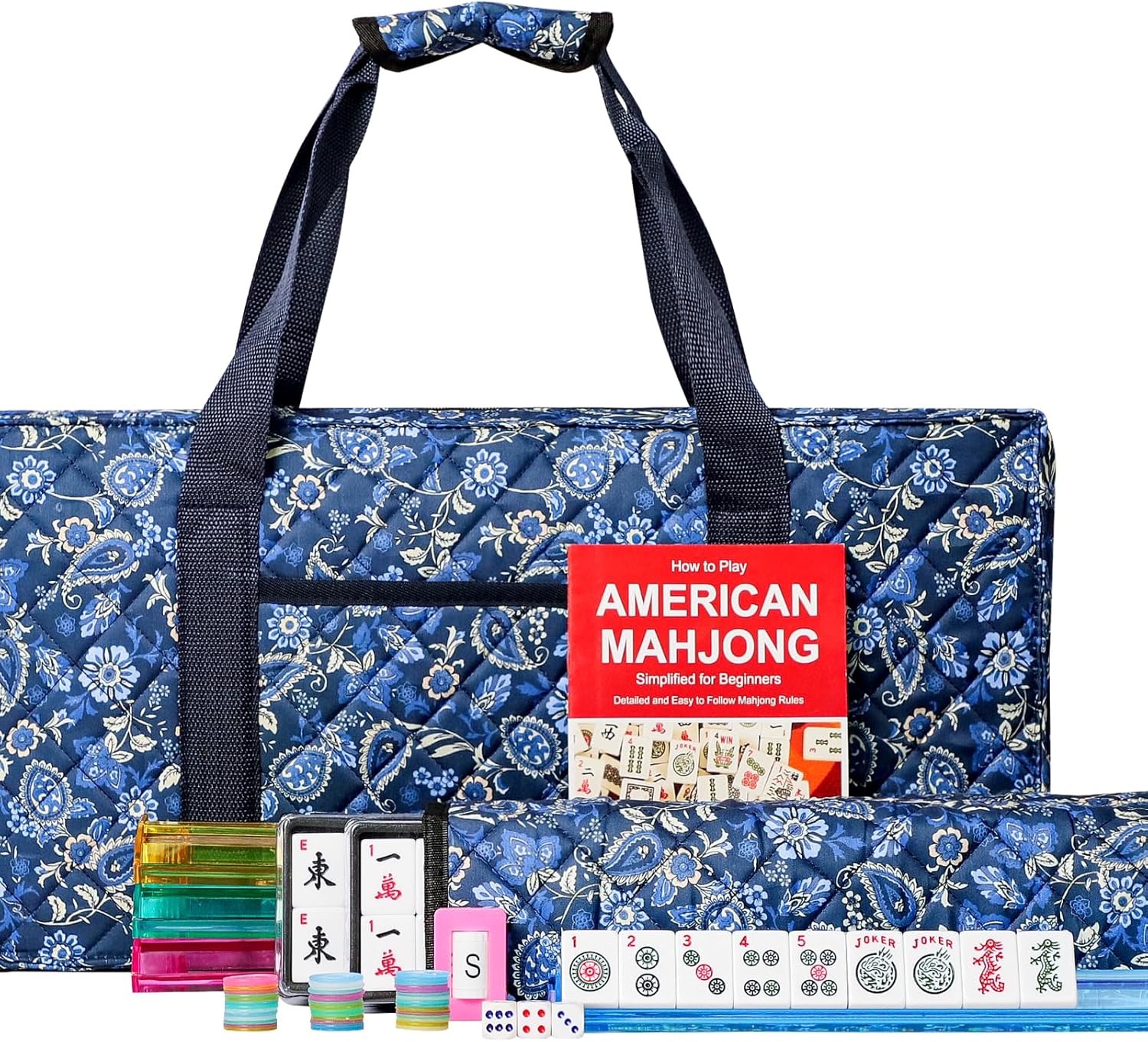 American Mahjong Set with Blue Carrying Bag for Fun Games