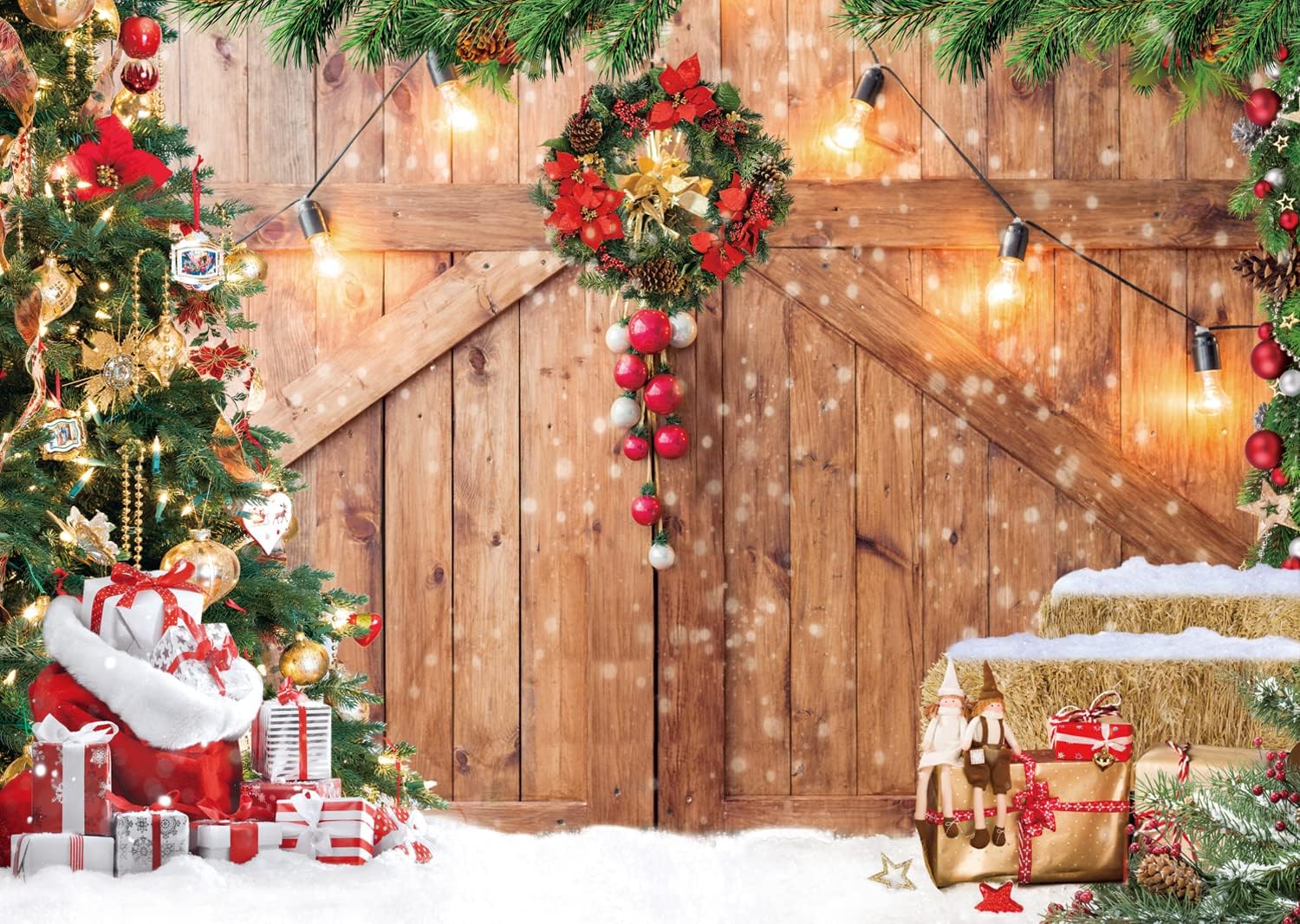 LTLYH10x8ft Christmas Barn Door Decorations for Festive Photos