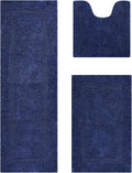 Better Trends 3 Piece Bathroom Rug Set Navy - Soft Reversible Cotton