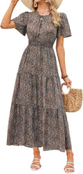 PRETTYGARDEN Summer Boho Maxi Dress - Flowy Smocked Waist