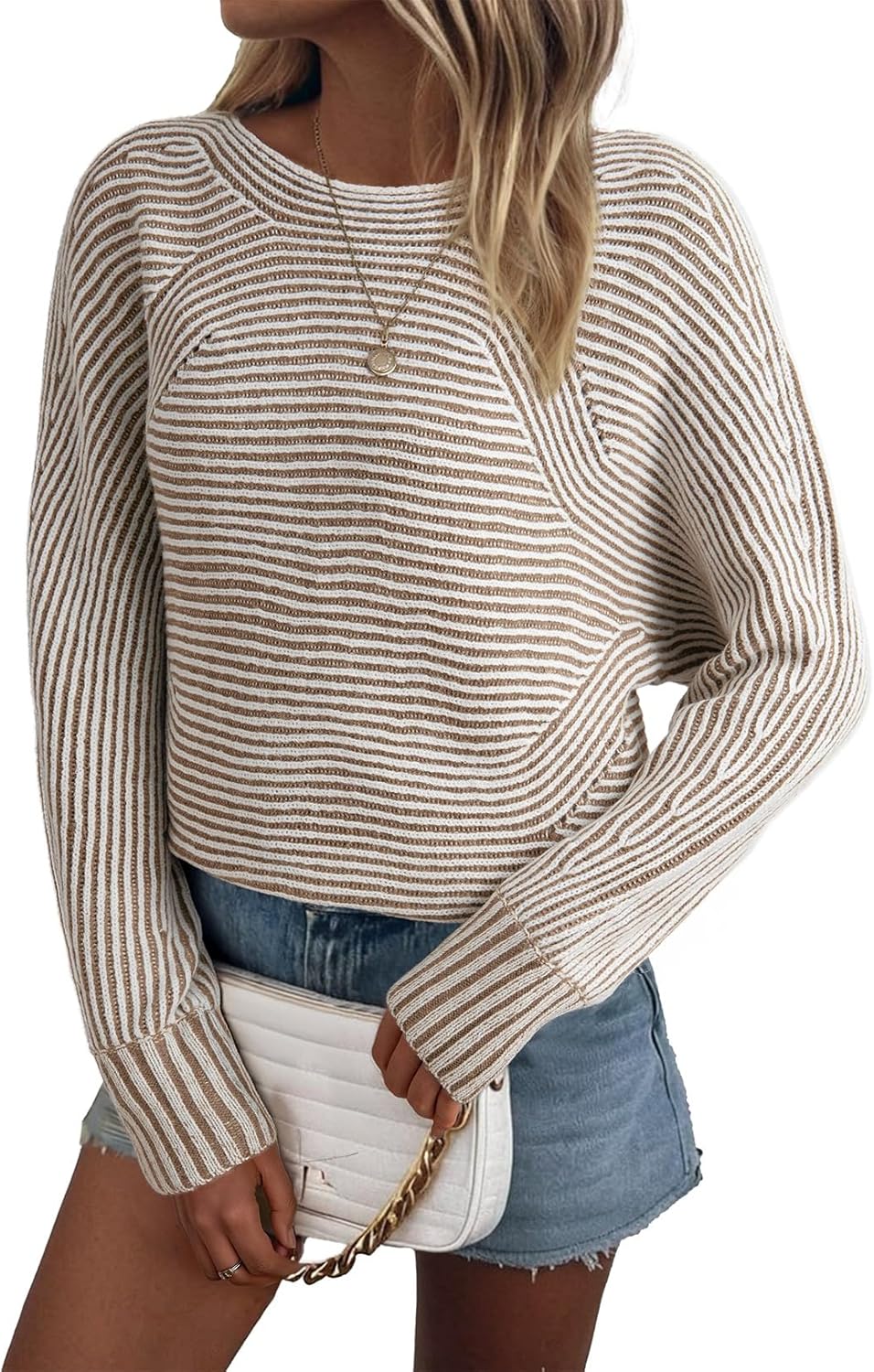 EVALESS Striped Sweaters for Women Oversized Pullover Tops