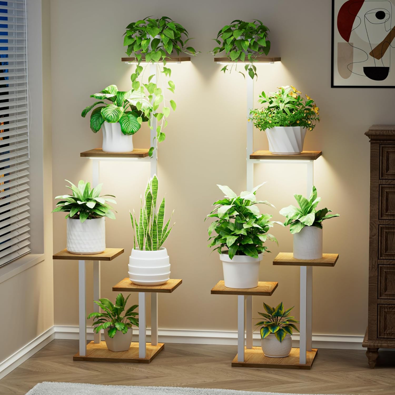Indoor Plant Stand with Grow Light - 5 Tiered Metal Shelf