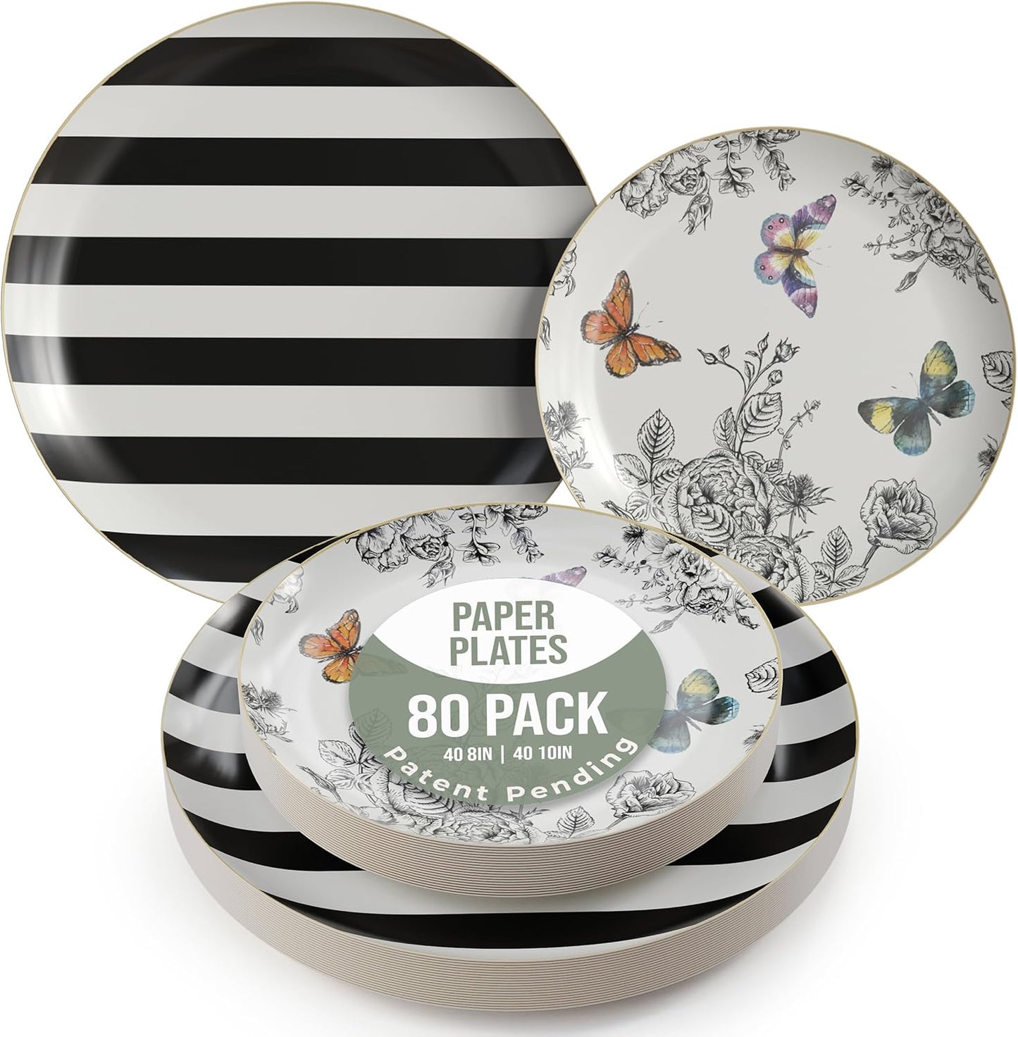Floral Paper Plates Set for Parties - 80 Pcs Dinnerware