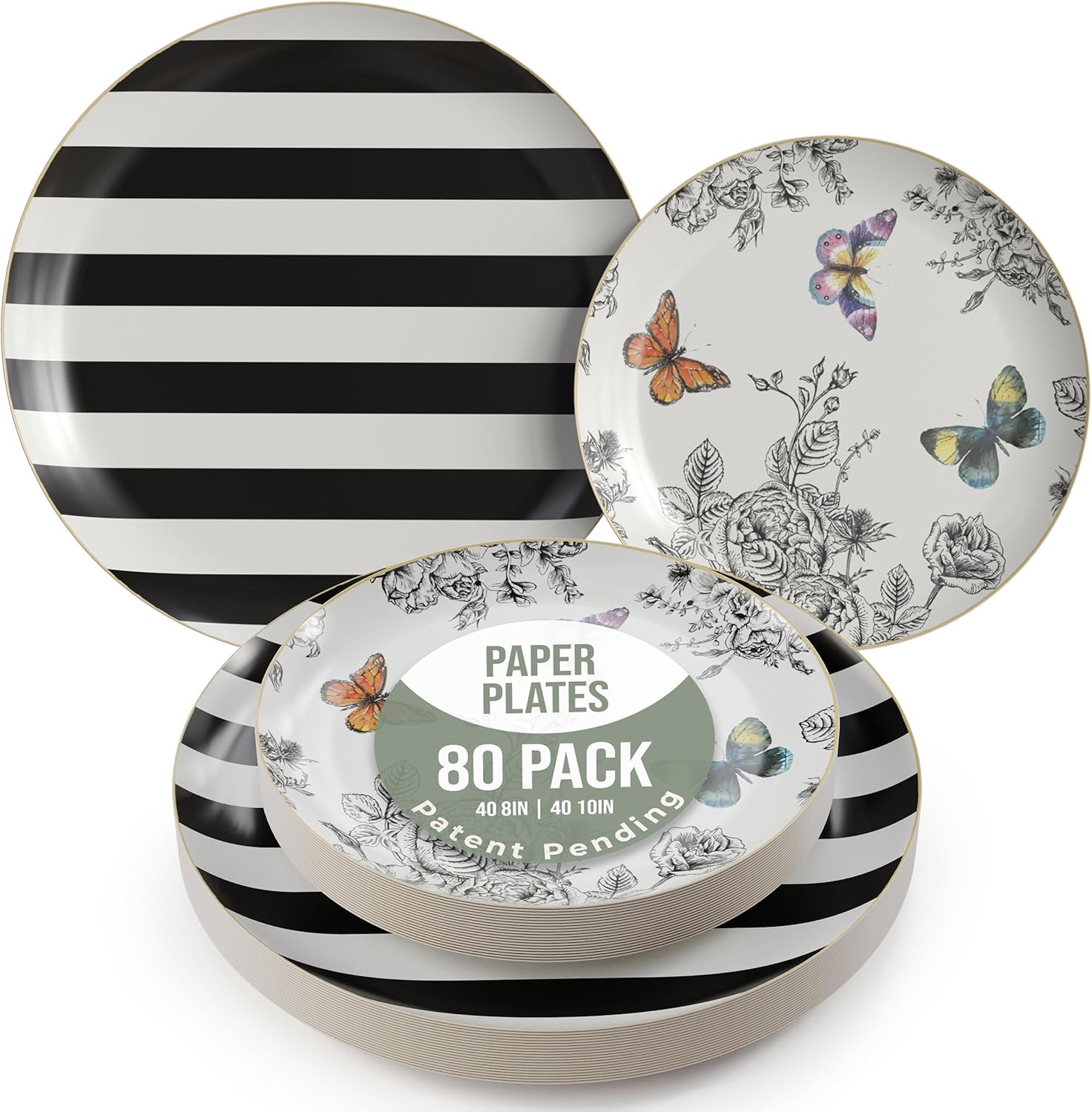 Floral Paper Plates Set for Parties - 80 Pcs Dinnerware