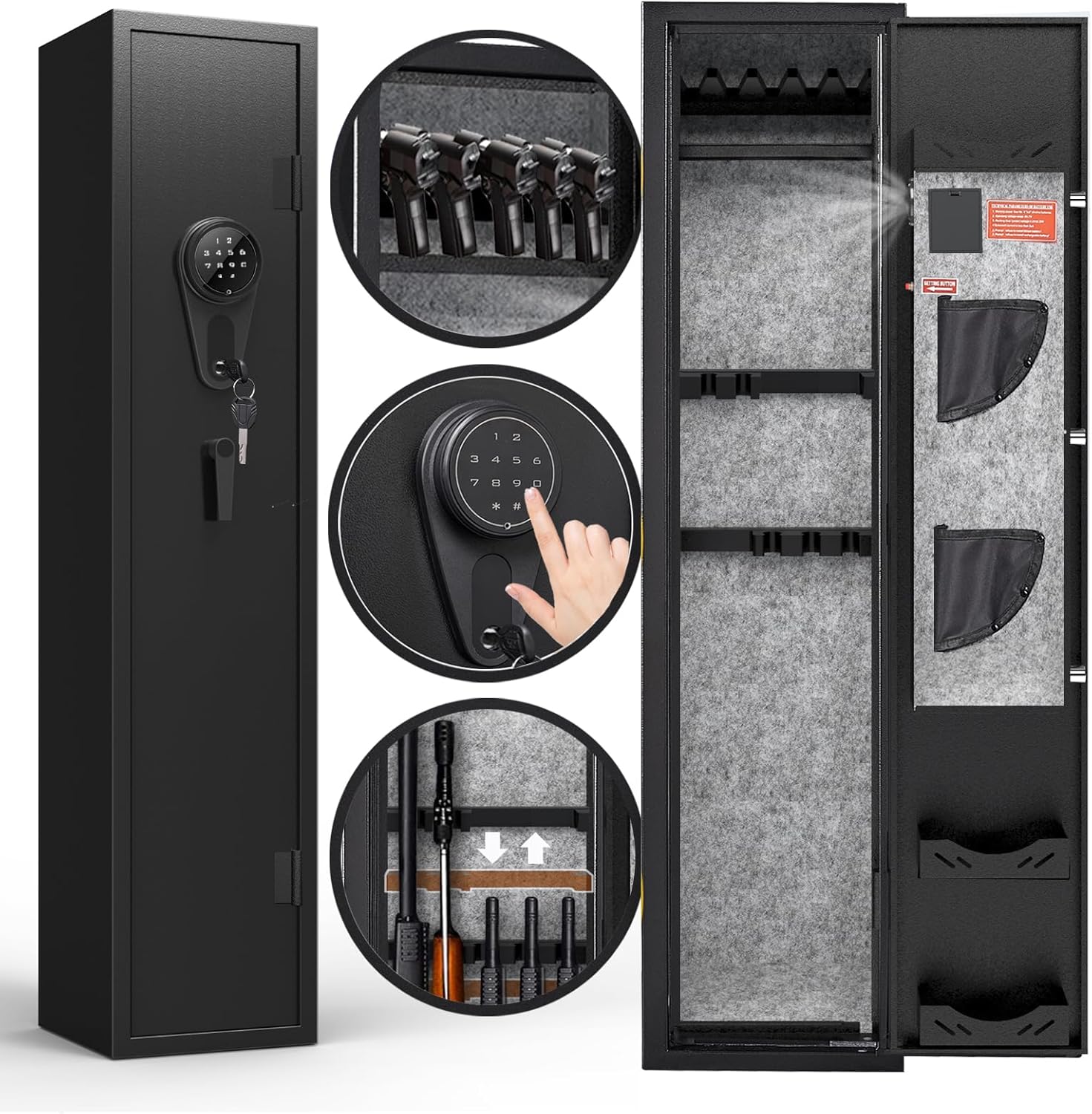 KAER 3-5 Gun Safes for Home with Adjustable Rack and Pockets
