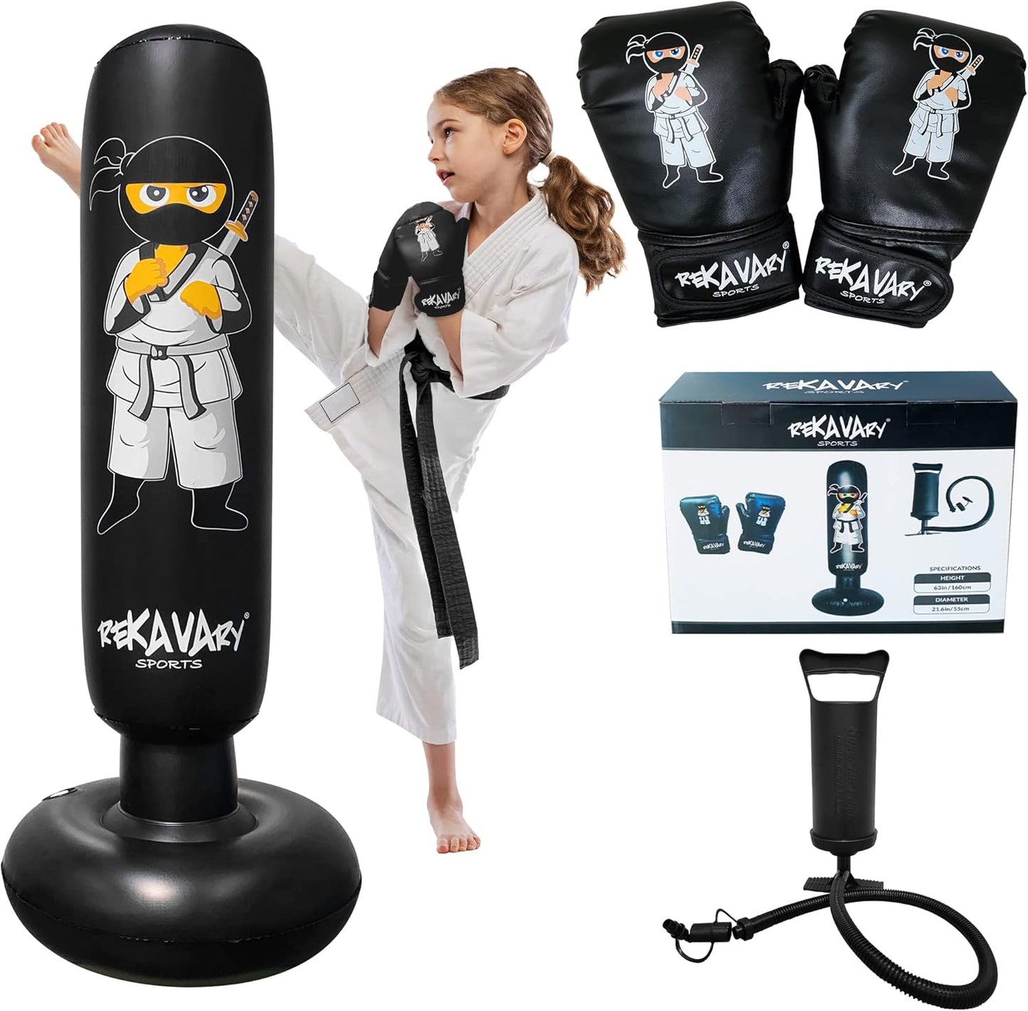 Ninja Kids Inflatable Punching Bag Set - Instant Bounce Back!