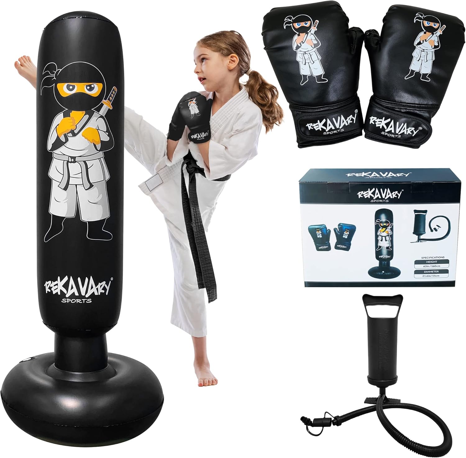 Ninja Kids Inflatable Punching Bag Set - Instant Bounce Back!