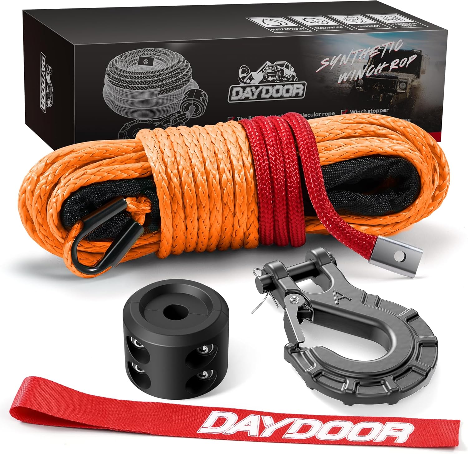 DAYDOOR Synthetic Winch Rope 1/4 Inch x 50ft for Offroad Use