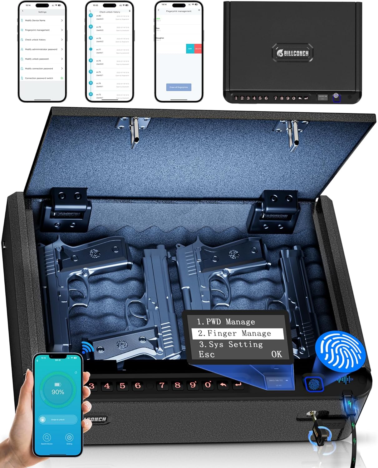 BILLCONCH Smart Gun Safe with Biometric Access for Handguns