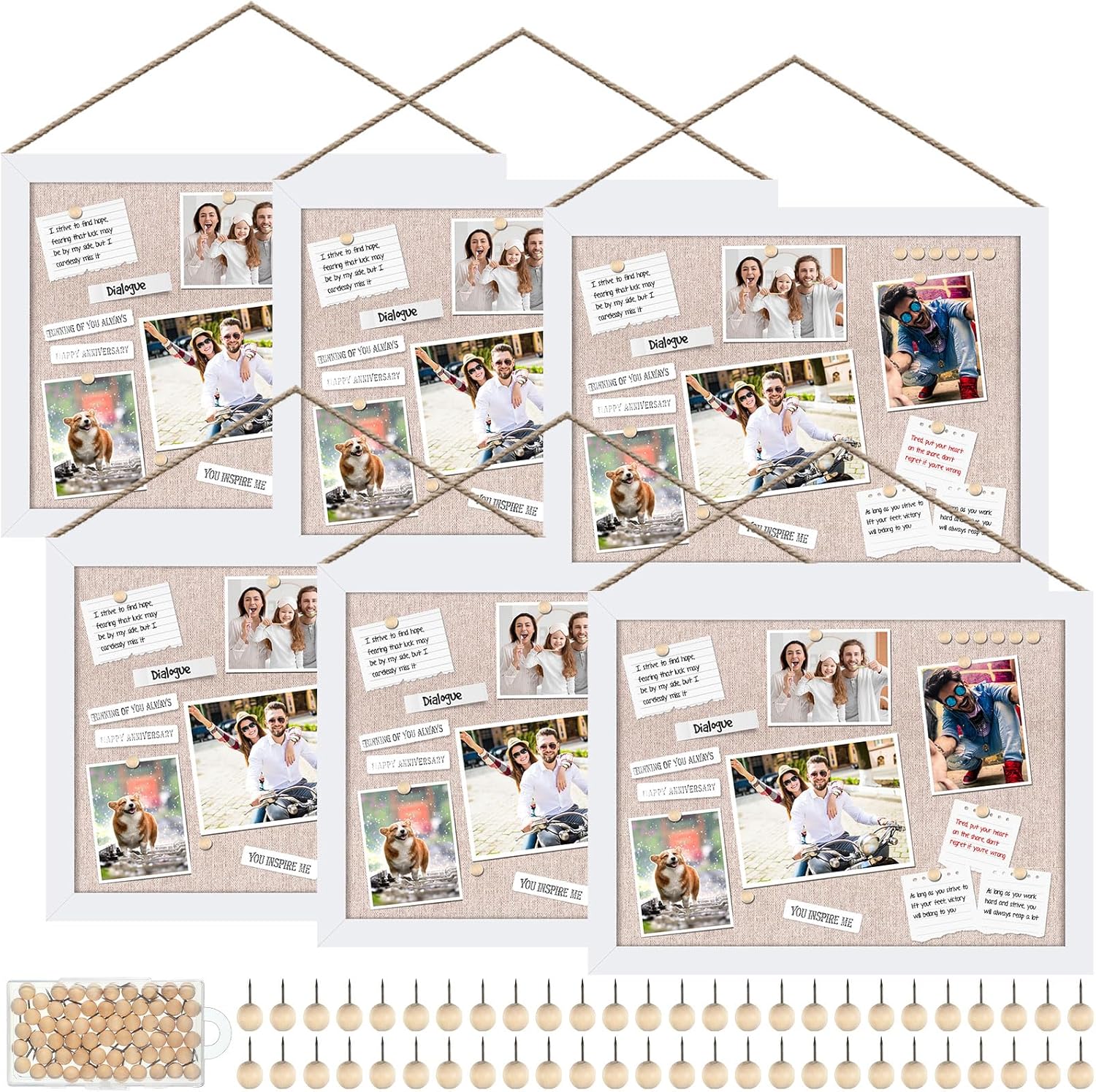 Teling 6 Pack Wood Bulletin Boards with Linen for Display