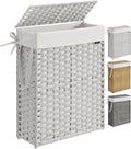 SONGMICS Slim Laundry Hamper with Lid - Slim 14.5 Gal Rattan Basket