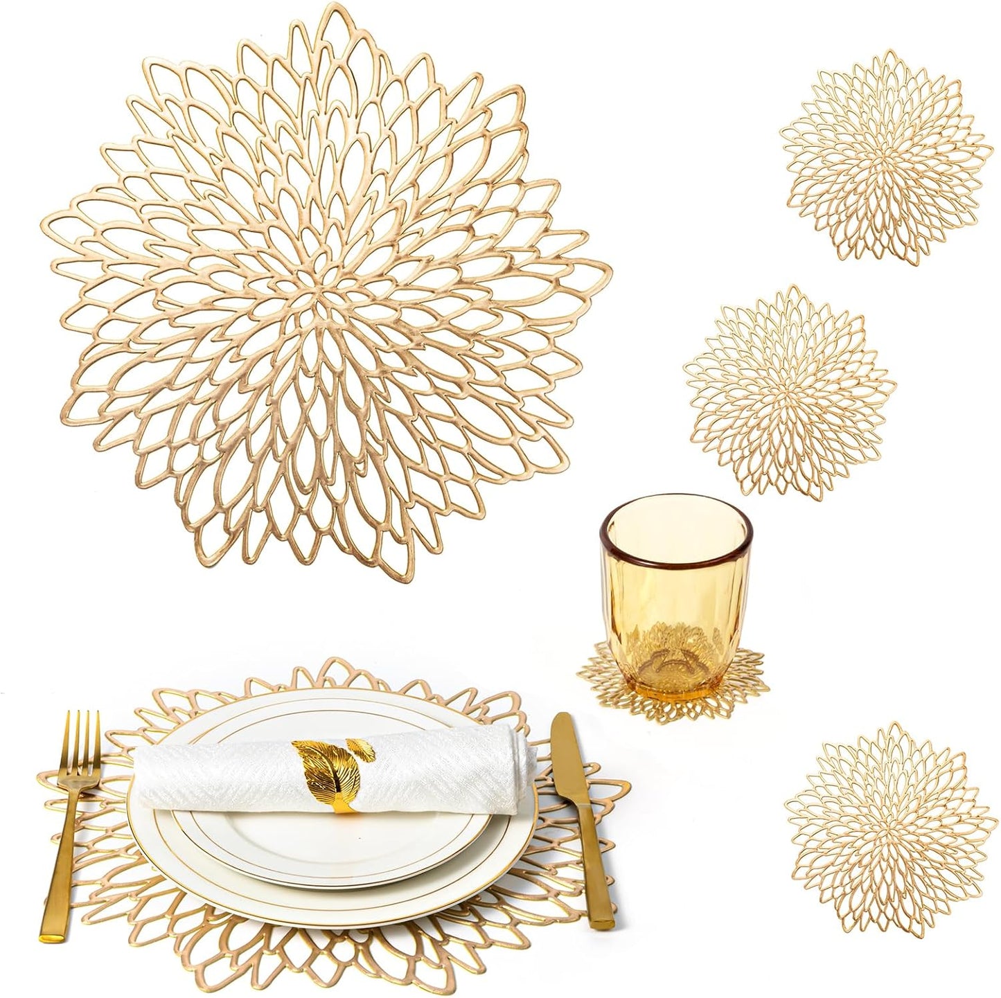 8 Gold Placemats & Coasters Set by XZZM Home