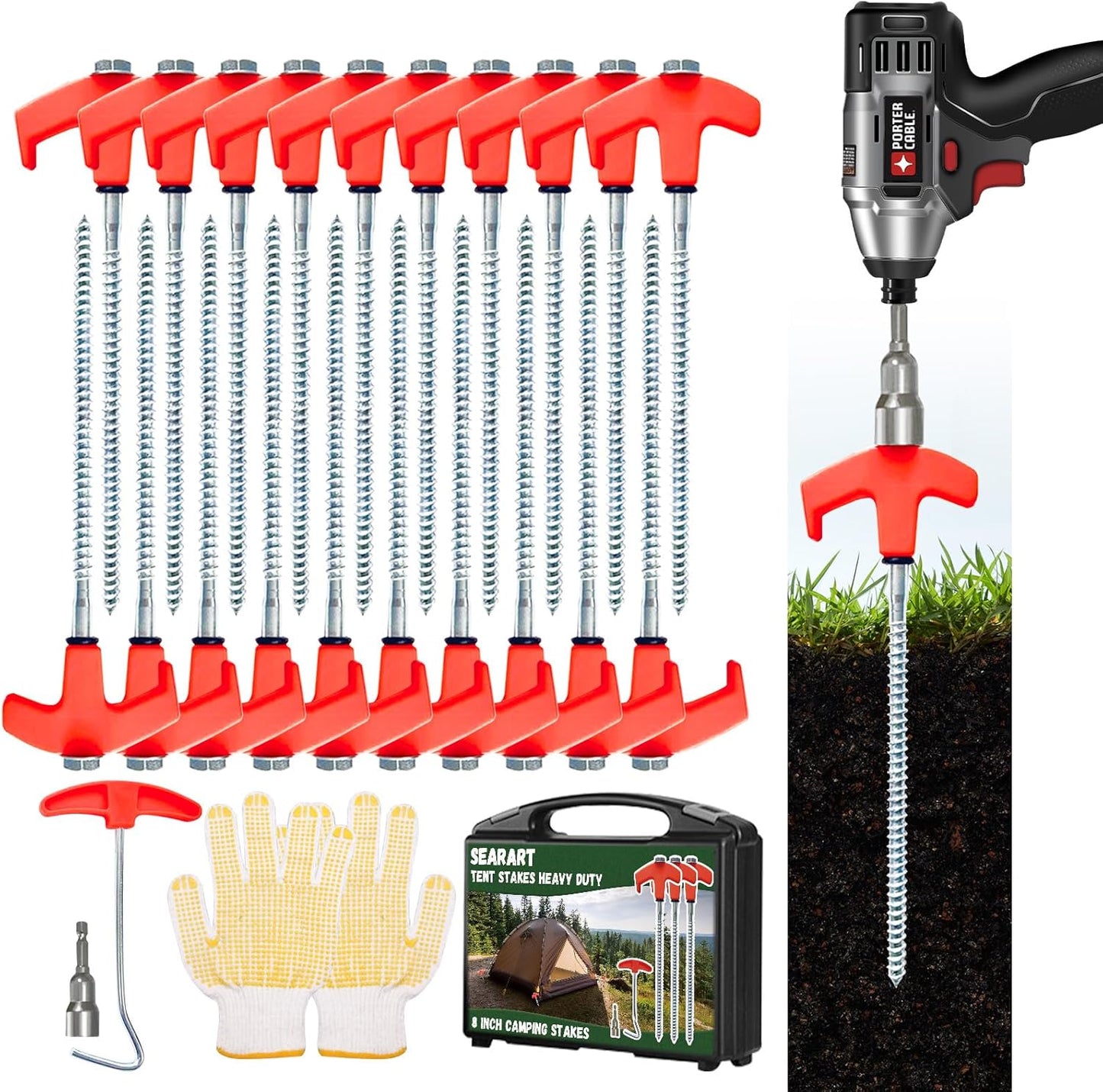 SEARART 8 Heavy Duty Tent Stakes 20PCS