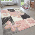 Kids Room Rug Pastel Butterflies Check Pattern 4ft4in Square