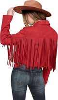 Fringe Faux Suede Leather Jacket for Women - Cropped Tassel Moto
