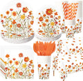 Fall Floral Tableware Set 452 Pcs for 50 Guests - Orange Wildflower