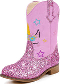 Unicorn Glitter Cowgirl Boots for Girls Mid Calf Square Toe - Toddler