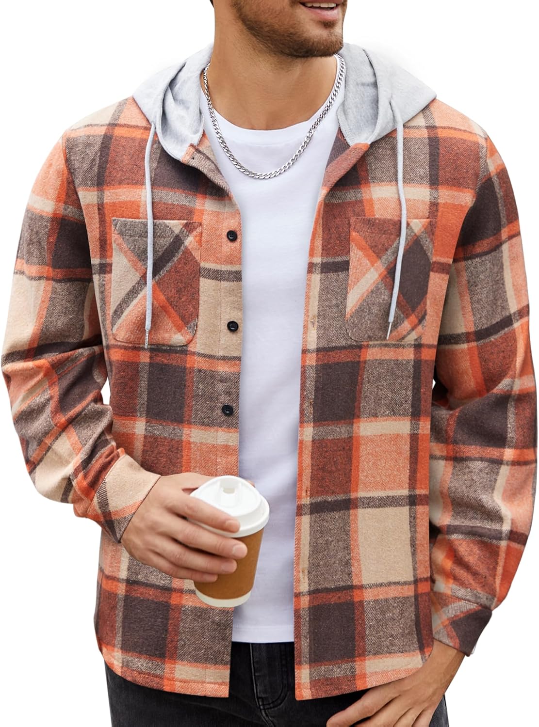 COOFANDY Men's Flannel Hoodie Shirt Jacket for Casual Style