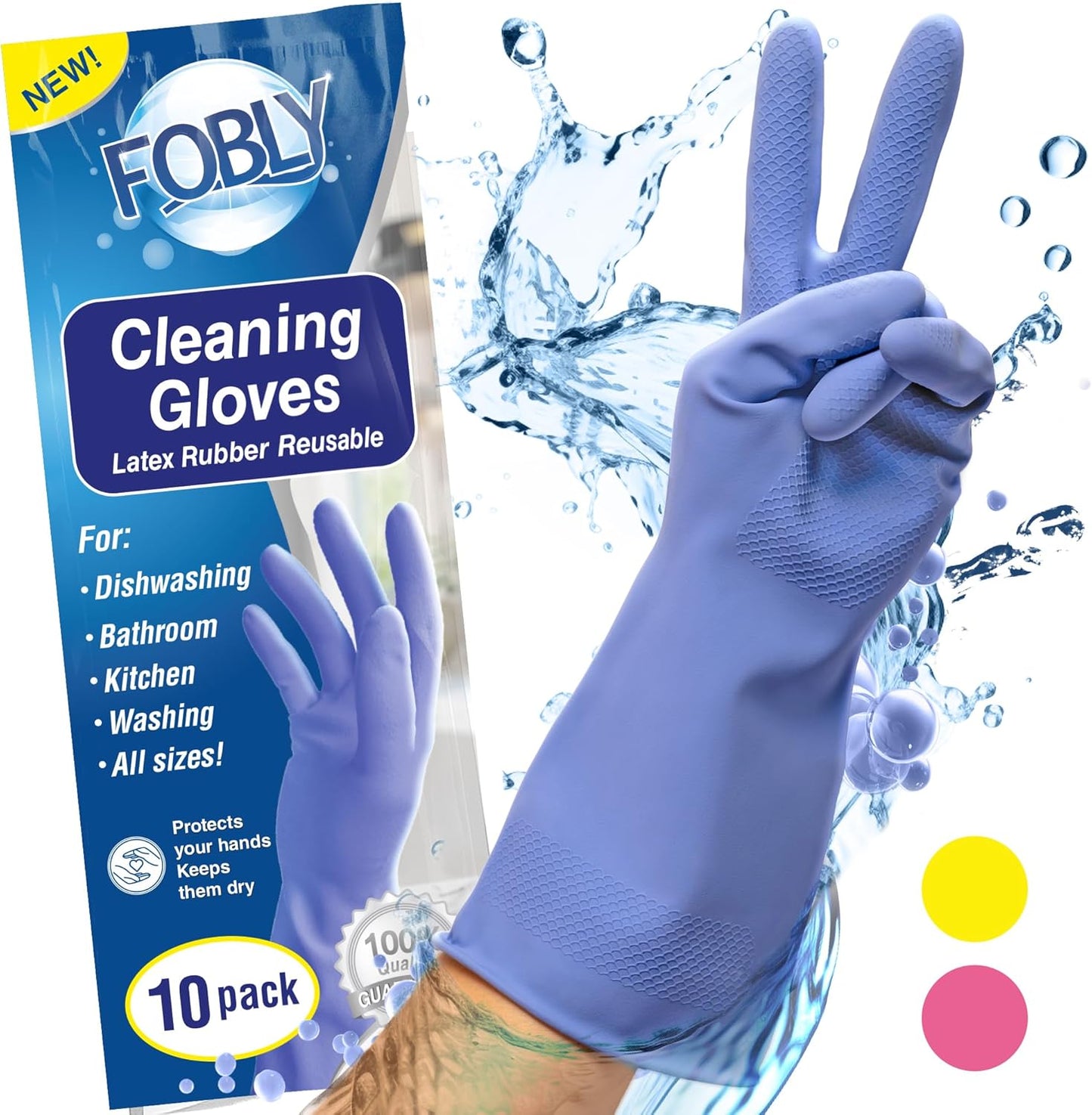 10 Pairs Reusable Rubber Dishwashing Gloves - FOBLY