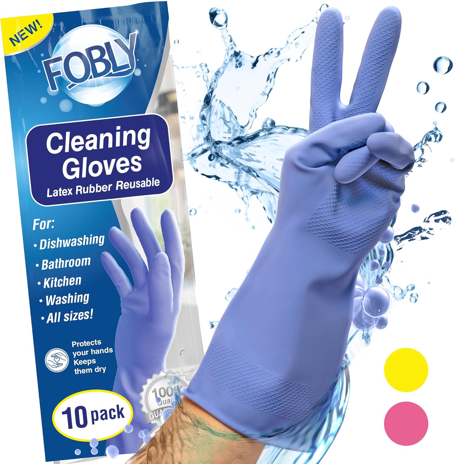 10 Pairs Reusable Rubber Dishwashing Gloves - FOBLY