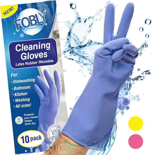 10 Pairs Reusable Rubber Dishwashing Gloves - FOBLY