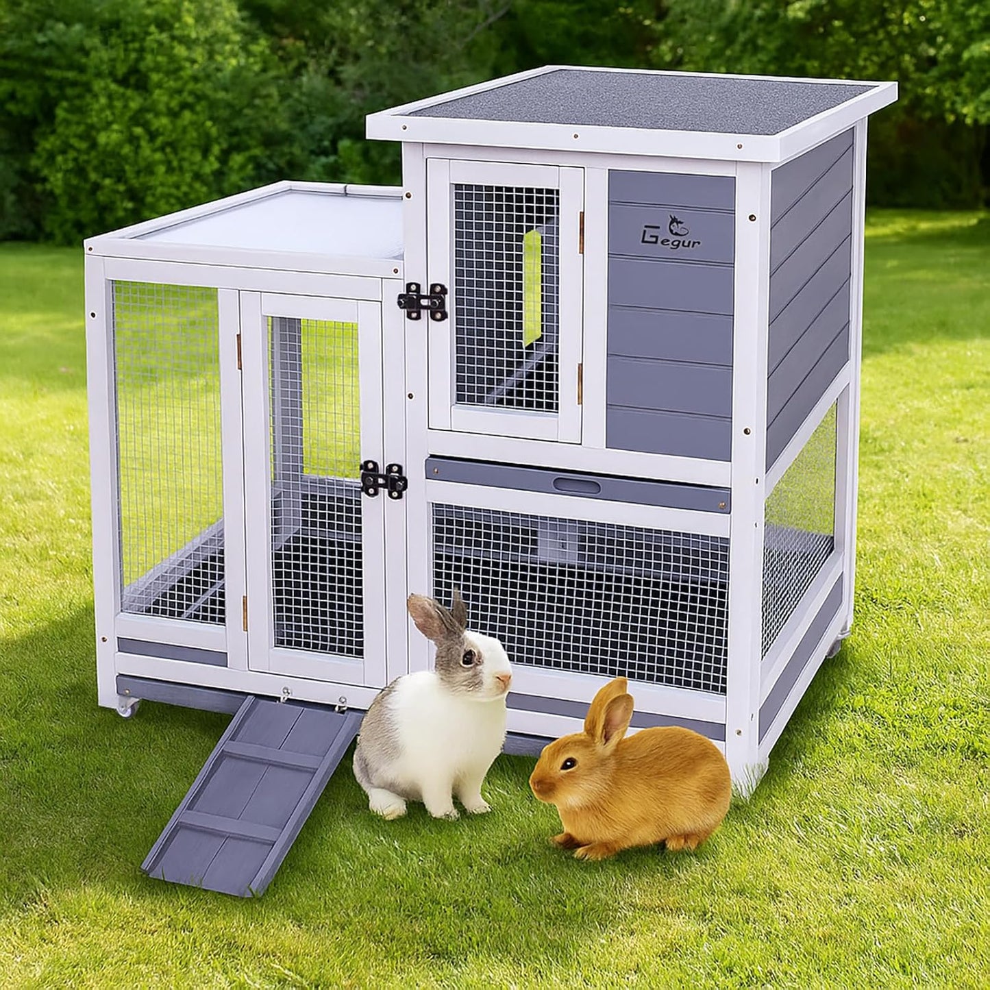 GEGURI Rabbit Hutch for Small Animals with Removable Tray