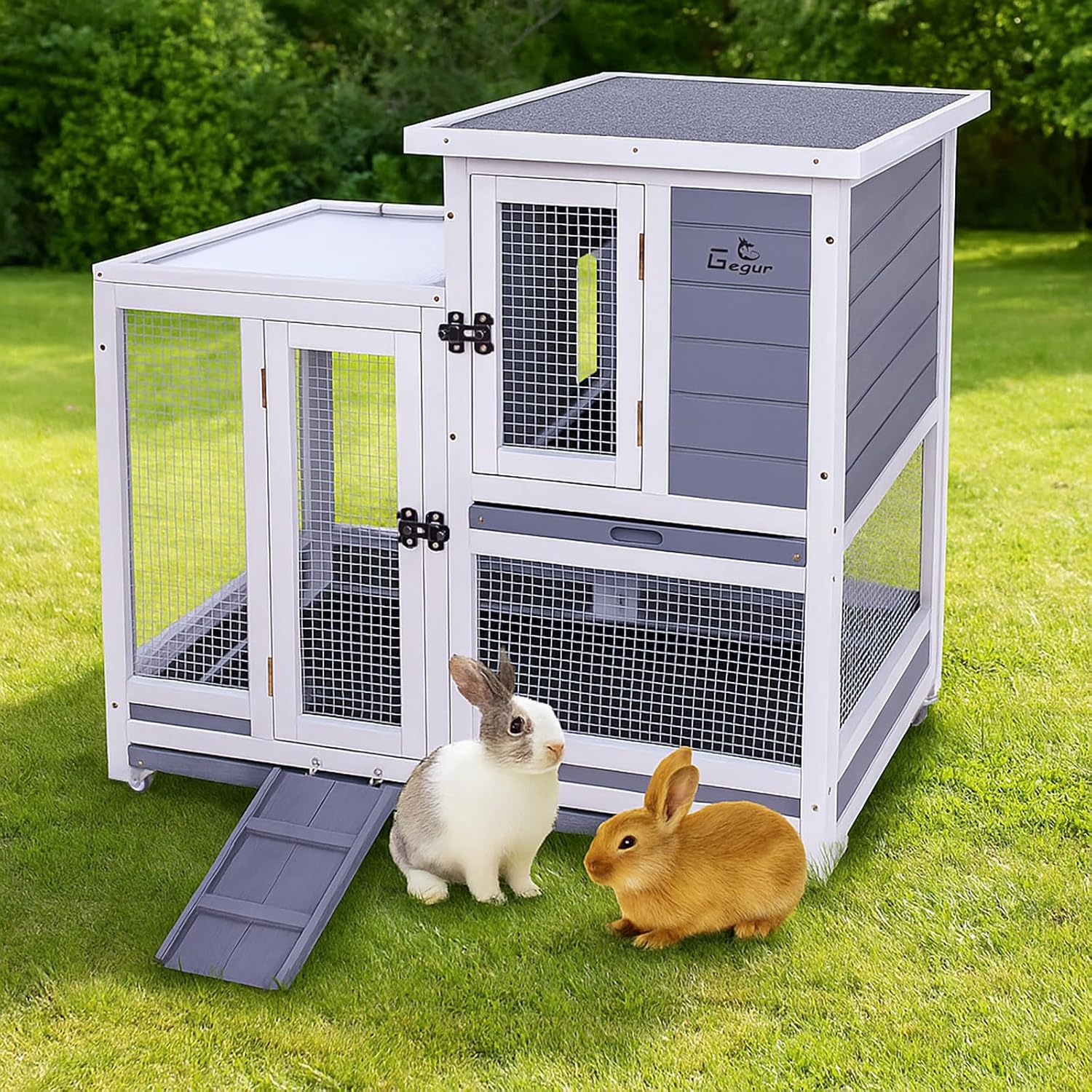 GEGURI Rabbit Hutch for Small Animals with Removable Tray