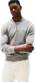 Men's Cotton Quarter Zip Pullover Sweater - Classic Tommy