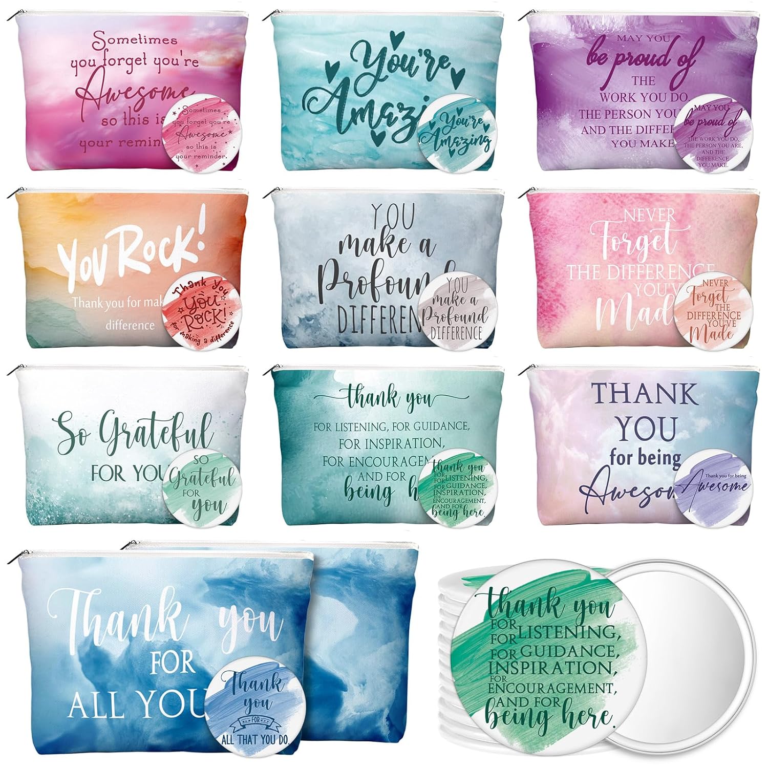 60 Pcs Employee Appreciation Gifts for Women - Makeup Bags & Mirrors