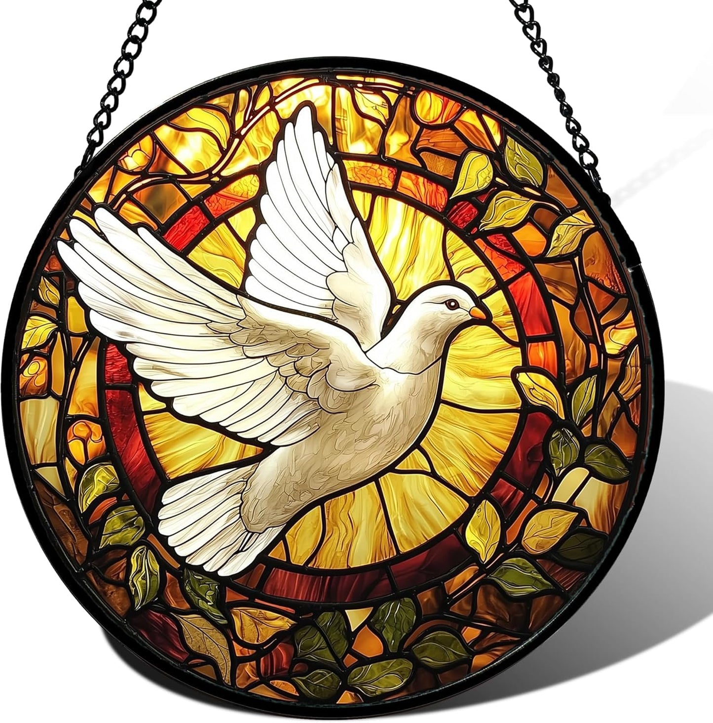 Stained Glass Window Hanging, Flying White Dove Suncatcher Decor
