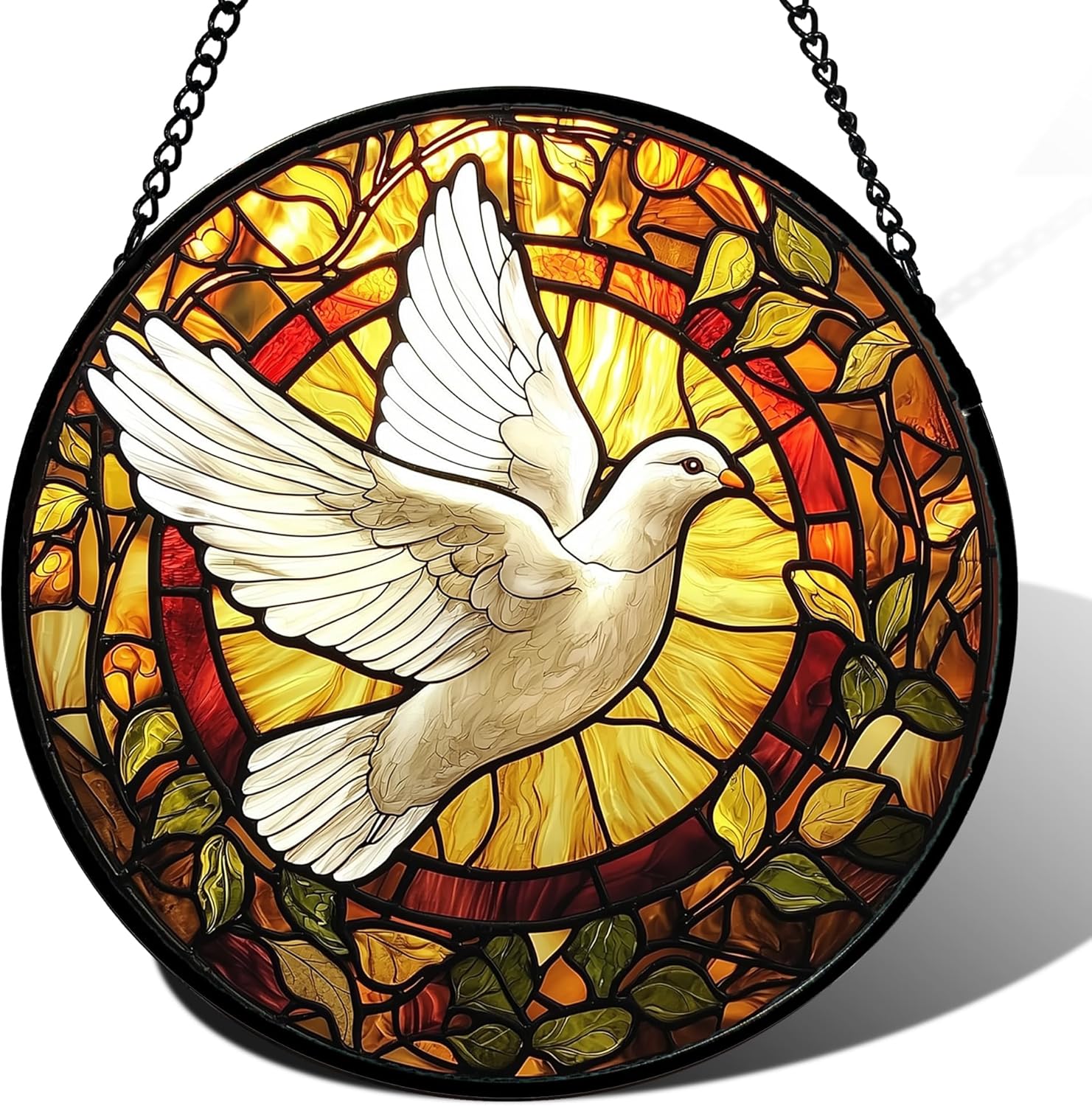 Stained Glass Window Hanging, Flying White Dove Suncatcher Decor