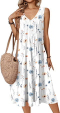 Women Summer Casual Midi Swing Sundress with Pockets - Flowy V Neck