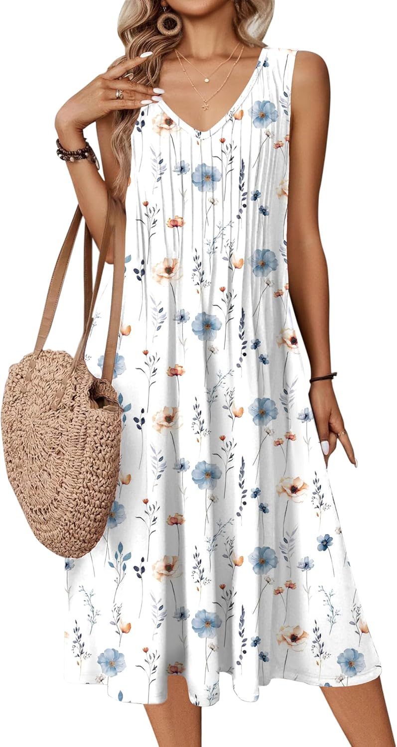 Stylish Summer Casual Dress for Women with Pockets and V Neck