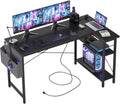 L Shaped Computer Desk with Power Outlets - Compact 55in Corner Desk
