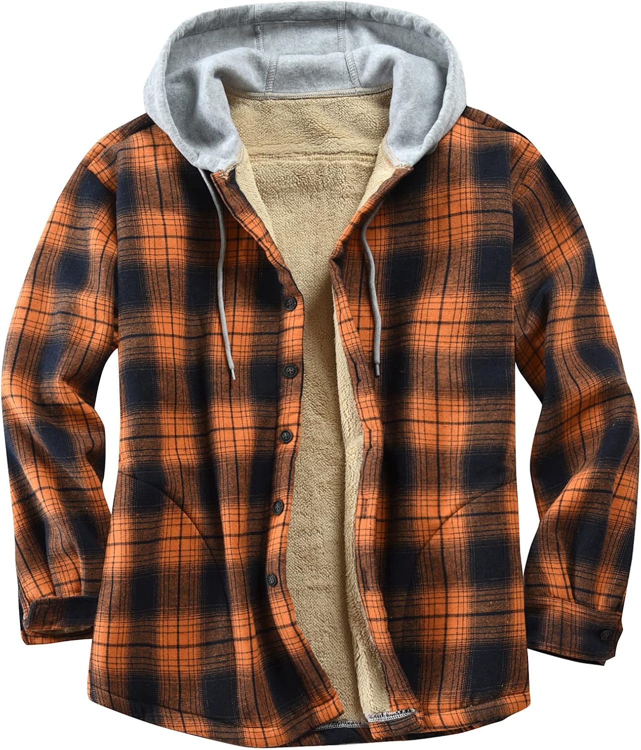 Men's Cotton Plaid Shirts Jacket with Fleece Lining for Comfort