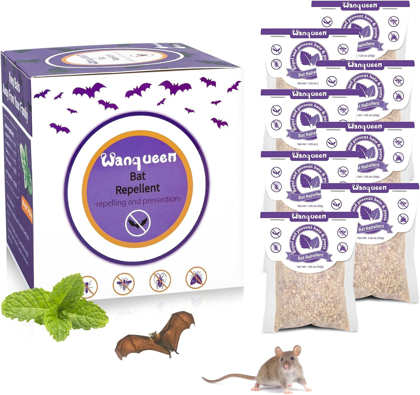 Wanqueen 8 Pack Peppermint Bat Repellent Pouches