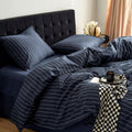Striped Cotton Duvet Cover Set - Ticking Stripe Queen, Lightweight