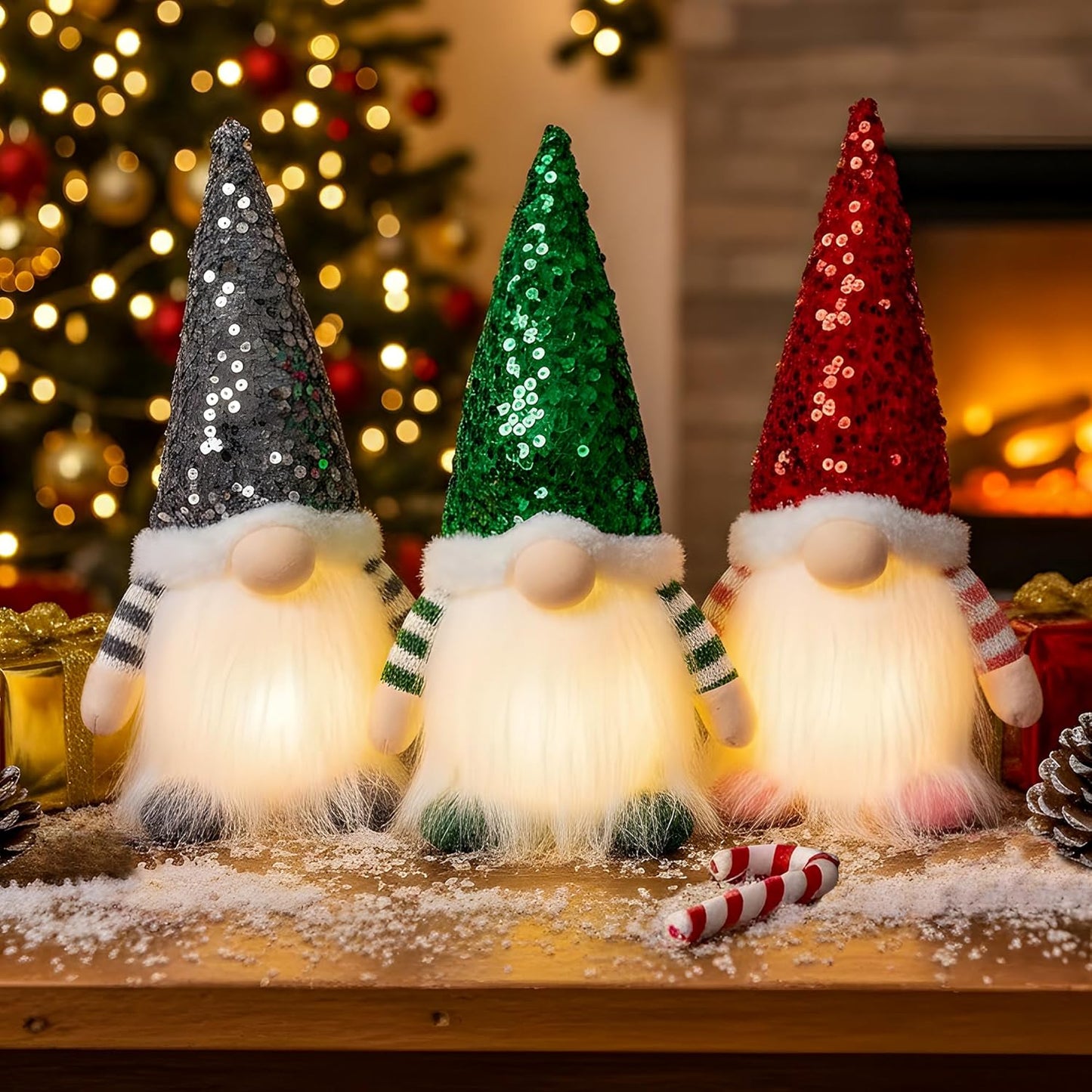 3PCS Lighted Christmas Gnomes Decorations for Indoor Decor