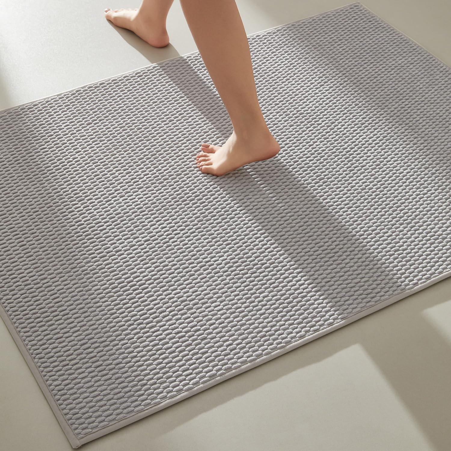 Large Non Slip Washable Bath Rugs Super Absorbent Light Grey