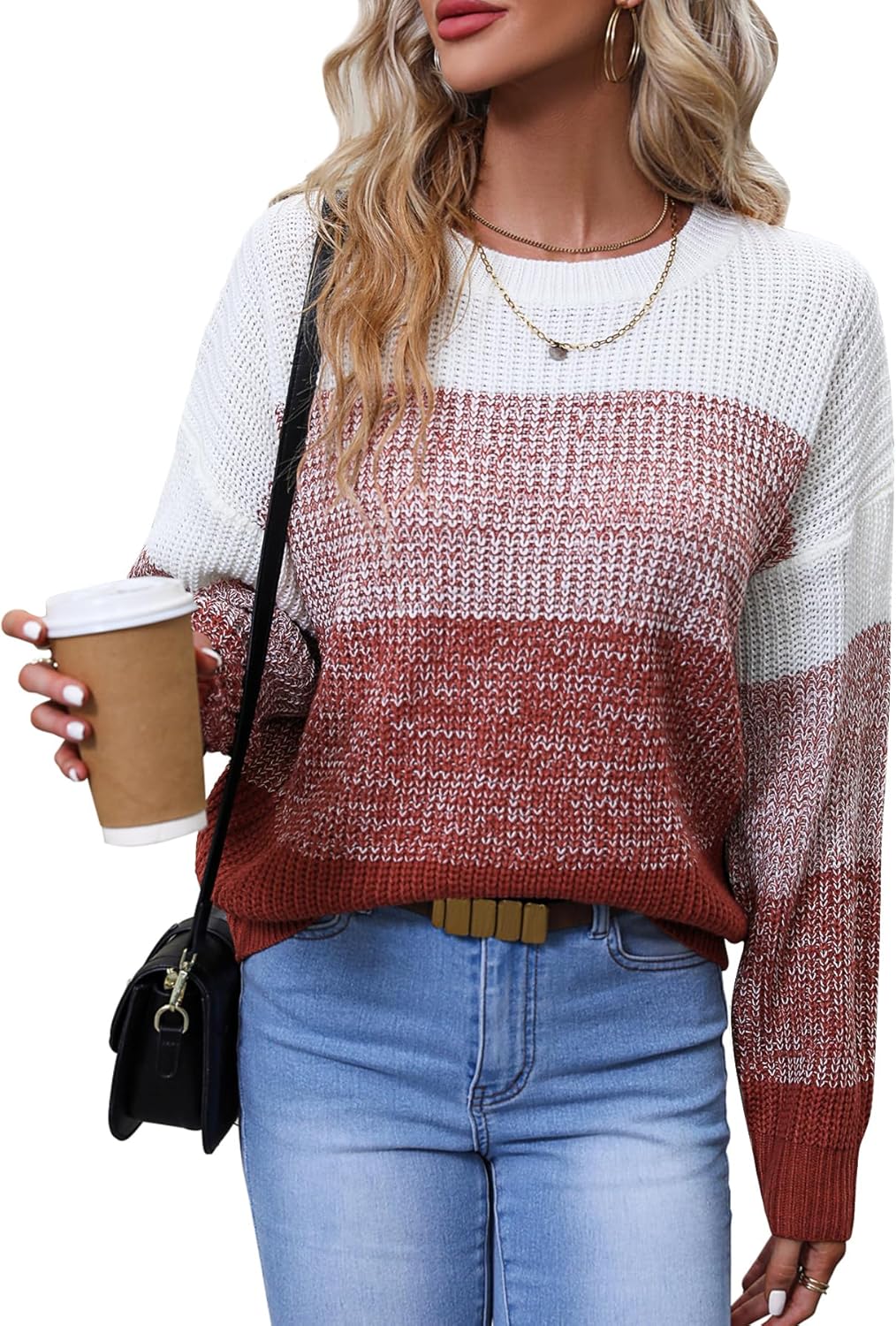 Women's Striped Color Block Sweater for Casual and Business Wear