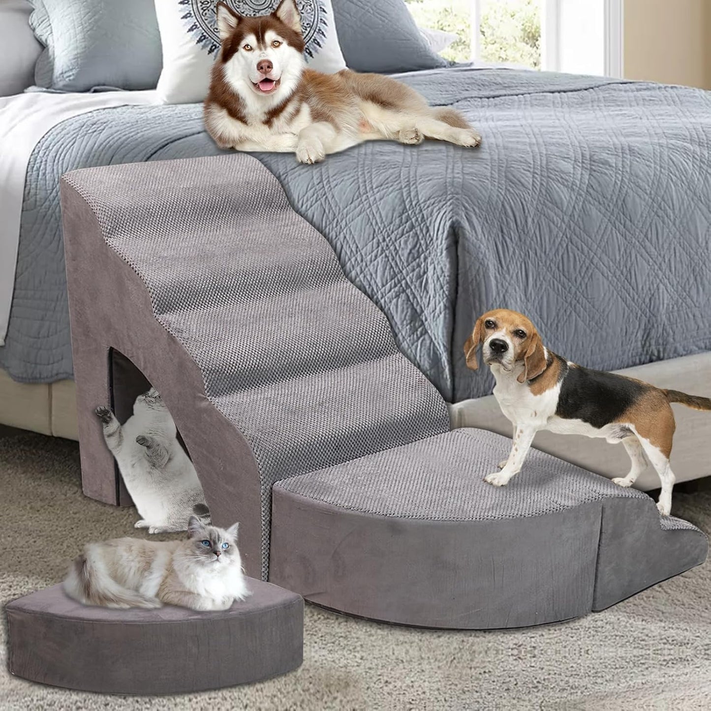 Dog Stairs for High Beds 30in Tall - Non-Slip Pet Steps