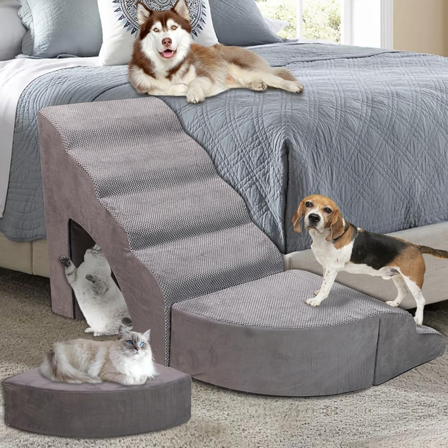 Dog Stairs for High Beds 30in Tall - Non-Slip Pet Steps