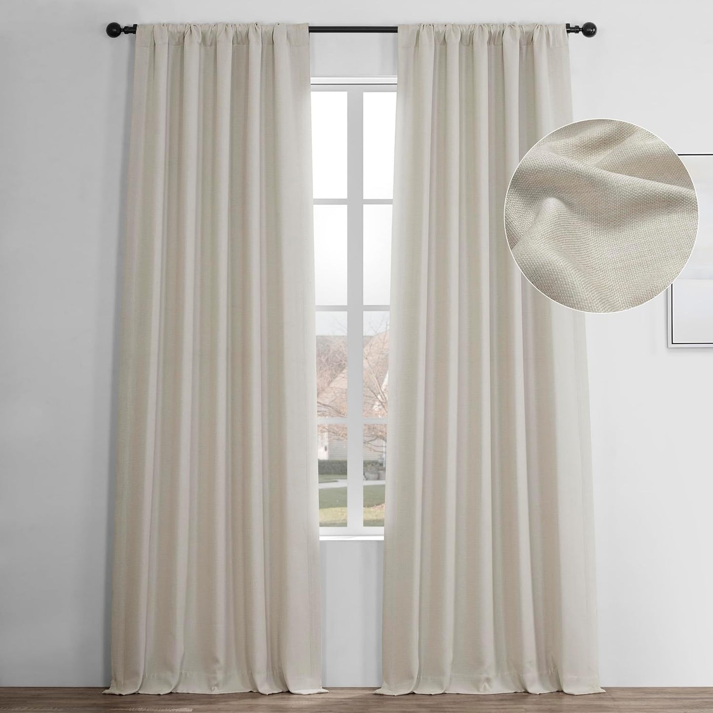 Faux Linen Curtains for Living Room - Textured Room Darkening Drapes