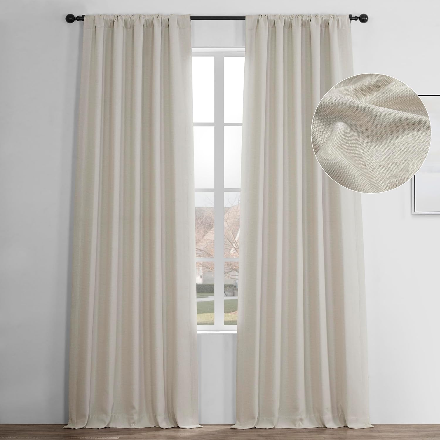 Faux Linen Curtains for Living Room - Textured Room Darkening Drapes